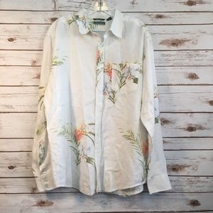 Cubavera White Linen Roll Tab Sleeve Shirt